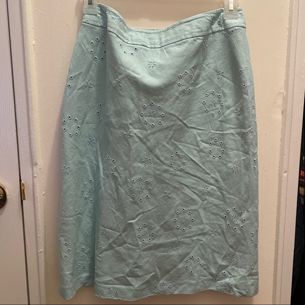 Pale Sky Blue Eyelet Knee Length Skirt